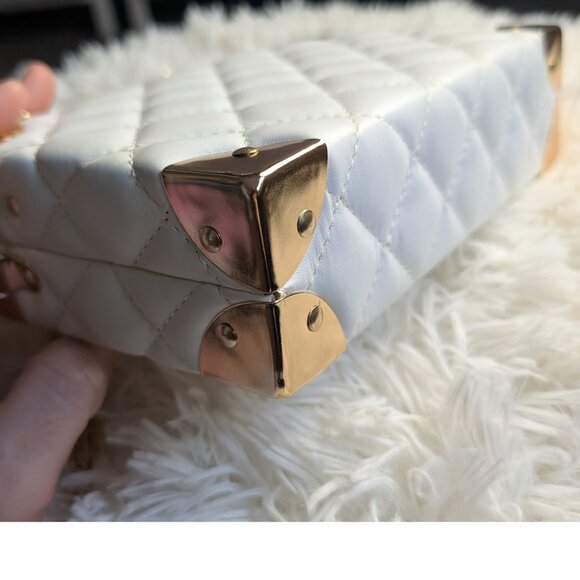 New White Quilted Vegan Leather Mini Trunk Handbag - Convertible Crossbody - Picture 4 of 9